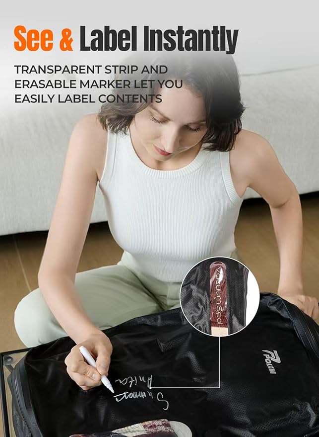 Vacuum Bags for Travel with Wireless Pump, 180° Open Zipper, IP67 Waterproof, Reusable Space Saver Compression Bags for Backpack, Suitcase, Home Storage(1 Pack + Pump)