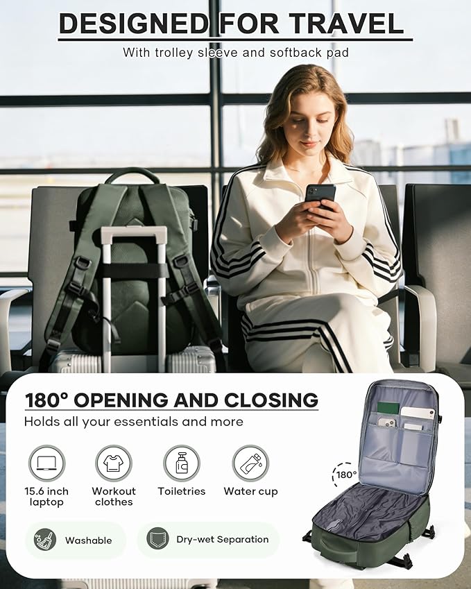 WONHOX Vacuum Seal Backpack for Travel with Air Pump Compression Daypack Personal Item Carry on Flight Approved Vacpack Laptop Space Saver Bags Storage with Vacuum System Travel Bag Women Men Green