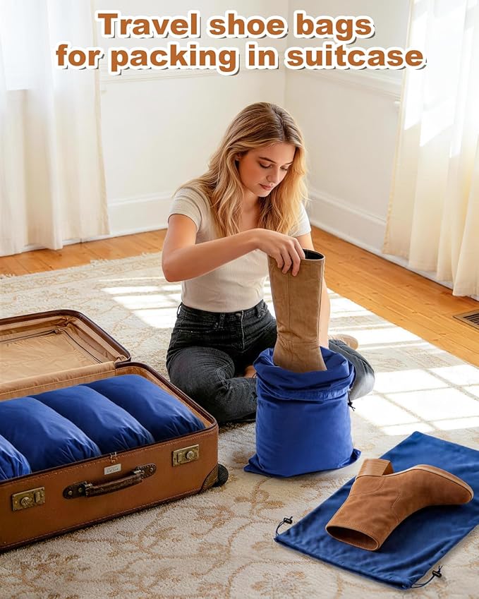 4 Pcs Shoe Bags for Travel, 21.2"x13.3" Large Boot Bags for Cowboy Boots, Washable Velvet Dust Bag with Drawstring for Dress Shoes, Handbags and Clothing, Suitable for Travel and Home Storage