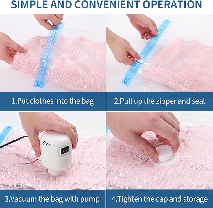 Jumbo Vacuum Storage Bags with Electric Pump, 8-Pack Heavy Duty Reusable Space Saver Bags for Comforters, Bedding, Blankets, Clothes - Home Organization & Travel