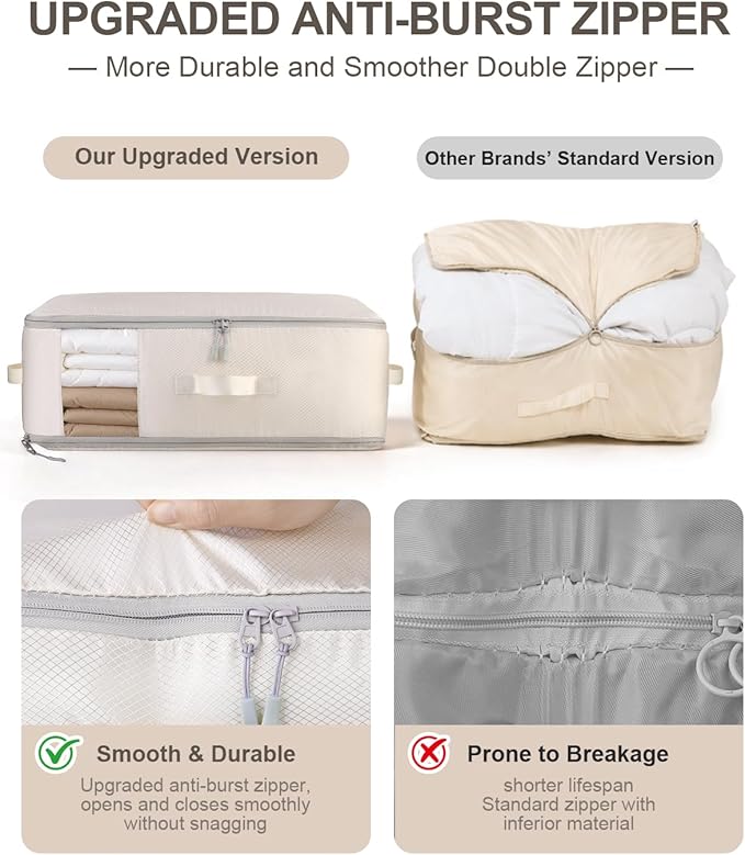 Comforter Storage Bag - 2-Layer 4-Pack Self Compression Organizer, Closet Organizers and Storage, Under Bed Space Saver, Blanket Organizer for Bedding, Pillow, Sheet, Clothes, Nursery Use