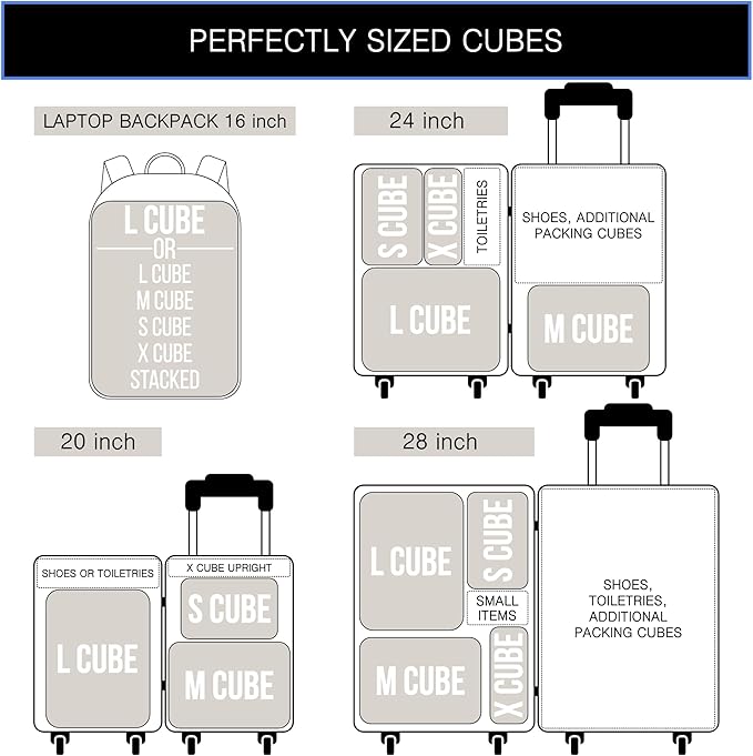 Premium Ultralight Compression Packing Cubes for Travel - Bag Factor Luggage Organizer Set (White - 5 Set)