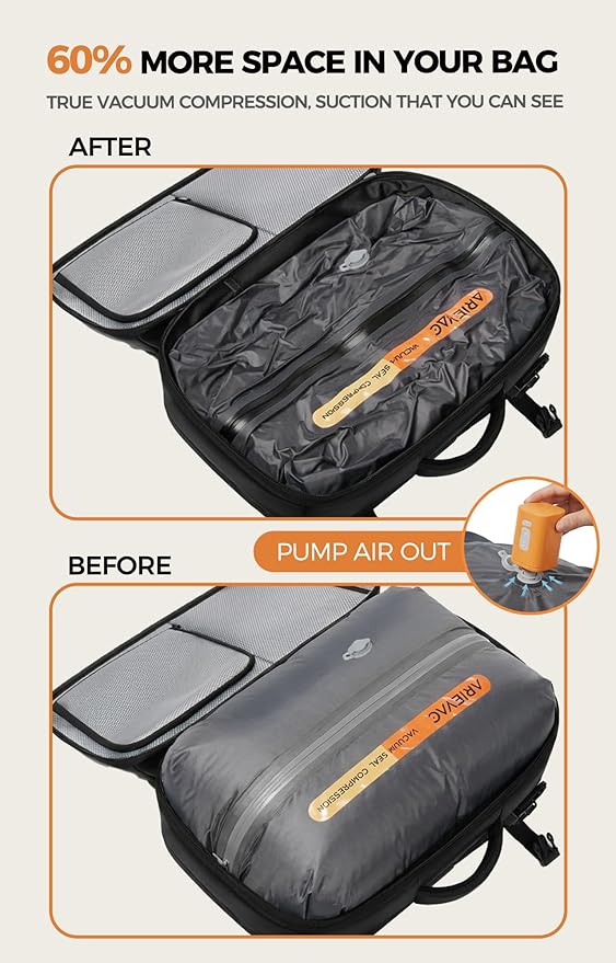 IKYWT Vacuum Seal Backpack Travel with Ultra-Power Pump, 80L Expandable Travel Backpack with Vacuum System w/TSA Lock