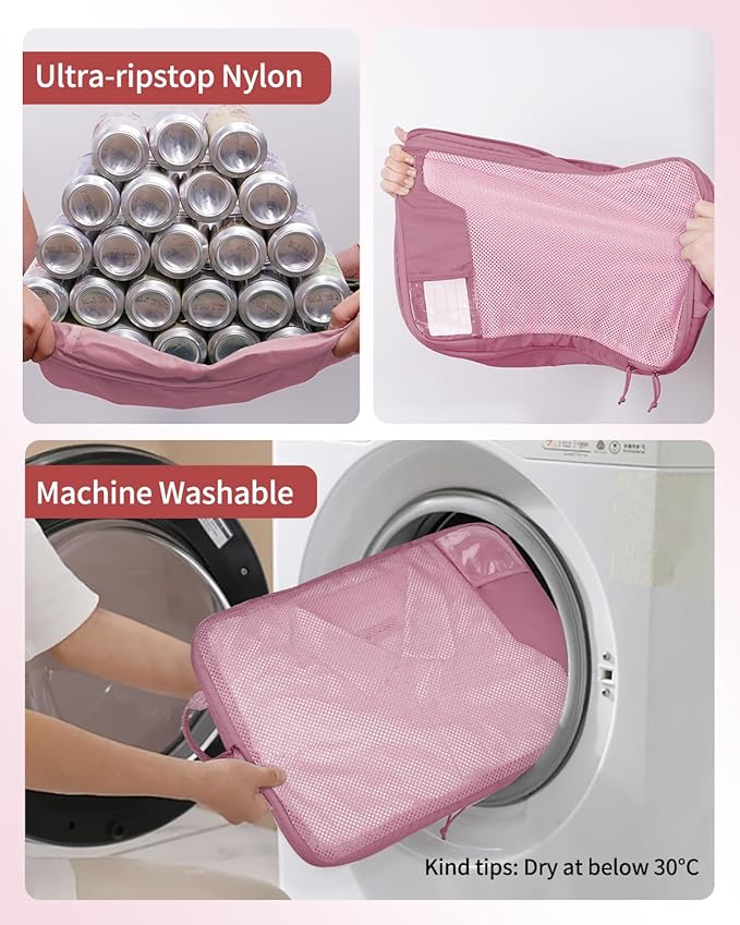 ECOHUB 4 Set Compression Packing Cubes for Travel Essentials, Suitcases Organizer Bags with Tag, Travel Bags Organizer for Luggage, Dusty Rose-Compress