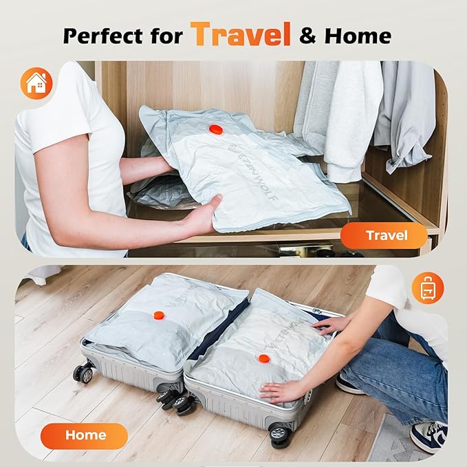 ETENWOLF 15 Pack Reusable Vacuum Seal Bags for Travel with Rechargeable Air Pump,Vacuum Compression Packing Seal for Clothes, Blankets, Seasonal Storage,Carry-On Space Saver Bags in 3 Sizes