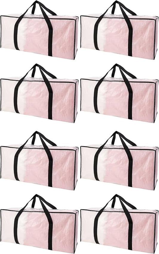 PANDA JOYS Extra Large Moving Bags with Zippers & Carrying Handles, Heavy-Duty Storage Tote for Space Saving Moving Storage, Fold Flat, Alternative to Box and Bin - 8 Pack, Semi-Transparent