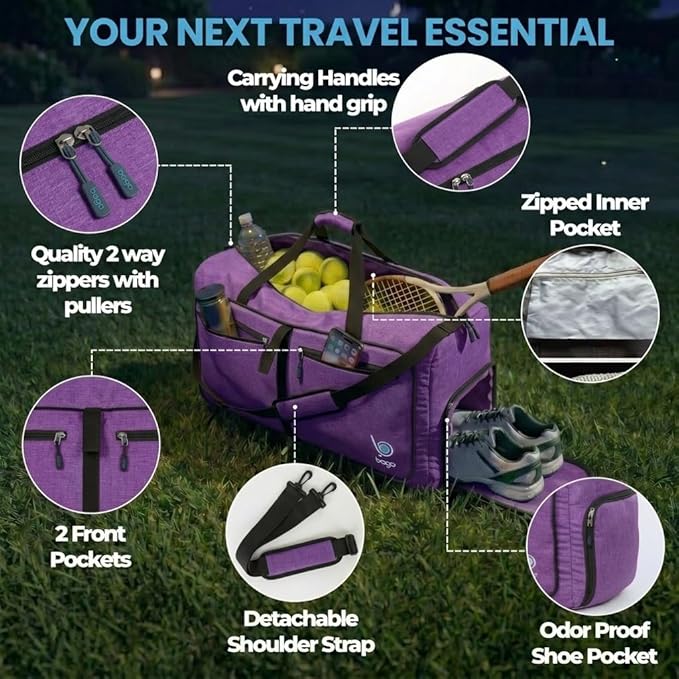 Bago Compact Duffle Bag for Travel Women & Men. Durable Lightweight Foldable Travel Duffel Bags For Traveling Women. 40L Duffle Bags a Reliable Weekender duffel or Overnight Bag With Shoe Compartment