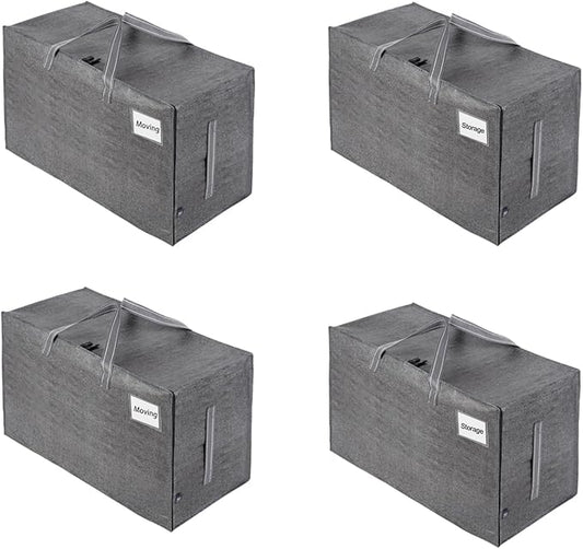 VENO 4 Pack Extra Large Heavy Duty Moving Bags with Wide Opening & Reinforced Handles, Reusable Storage Tote Bags with Strong Zippers for Clothes, College Dorm Essentials & Moving Supplies