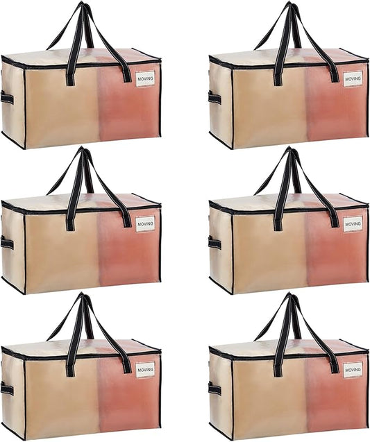 VENO 6 Pack Heavy Duty Moving Bags, Clear Storage Bags for Clothes and Comforters, College Dorm Essentials Packing Supplies, Foldable Boxes Alternative (Clear, 6 Pack)