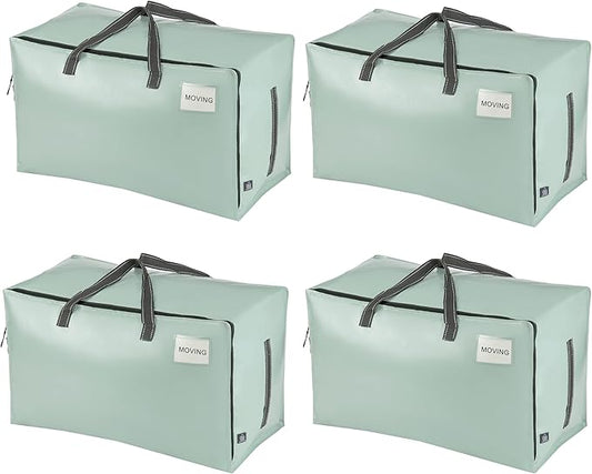 VENO 4 Pack Extra Large Heavy Duty Moving Bags with Wide Opening & Reinforced Handles, Reusable Storage Tote Bags with Strong Zippers for Clothes, College Dorm Essentials & Moving Supplies