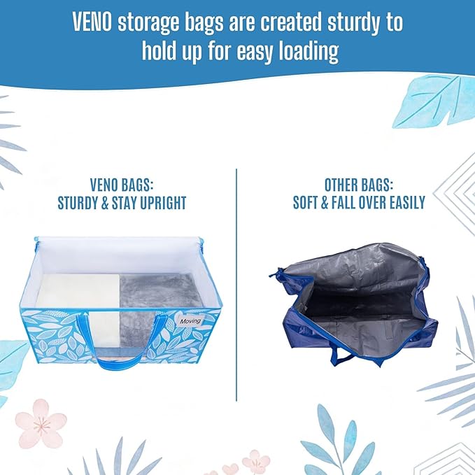 VENO 8 Pack Heavy Duty Moving Bags, Clothes and Comforter Storage Bags with Clear Window, College Dorm Essentials Packing Supplies, Foldable Boxes Alternative (Spring Breeze, 8 Pack)