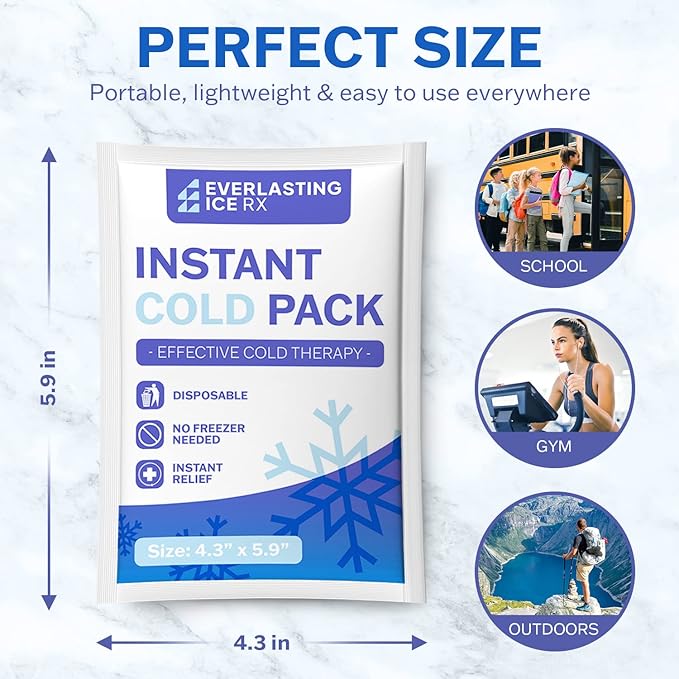 100 Pack - Instant Cold Packs - Instant Ice Packs for Injuries | Disposable Cold Compress Ice Pack for Pain Relief, Swelling, Inflammation, Sprains, Toothache - Cold Pack for Athletes