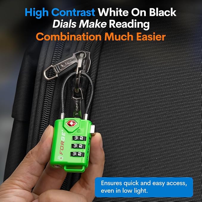 Forge TSA Approved Luggage Locks, Re-settable Combination with Alloy Body(Green 2 Locks) - Image 9