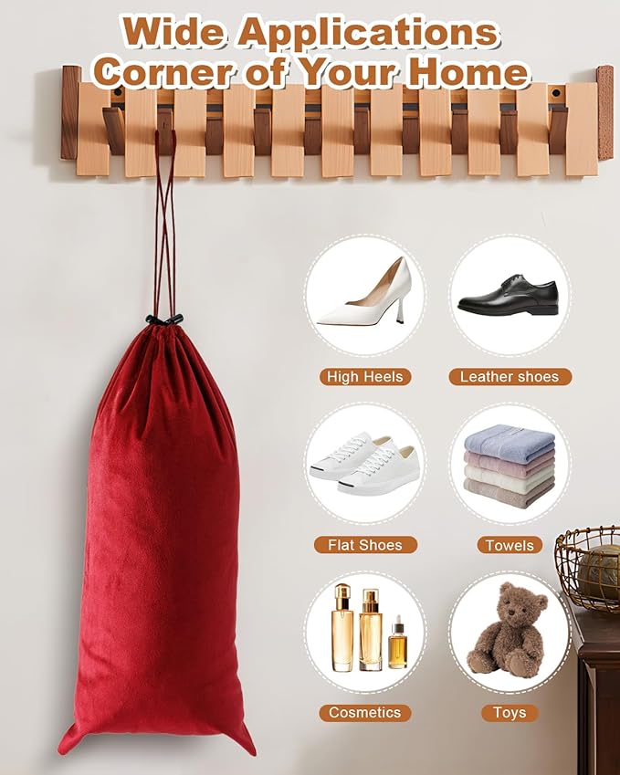 4 Pcs Single Shoe Bags for Travel, 17.3"x8.6" Washable Travel Shoe Bags for Packing in Suitcase, Velvet Dust Bag with Drawstring, Shoe Pouch for Women and Men, Travel and Home Storage (Rio Red)