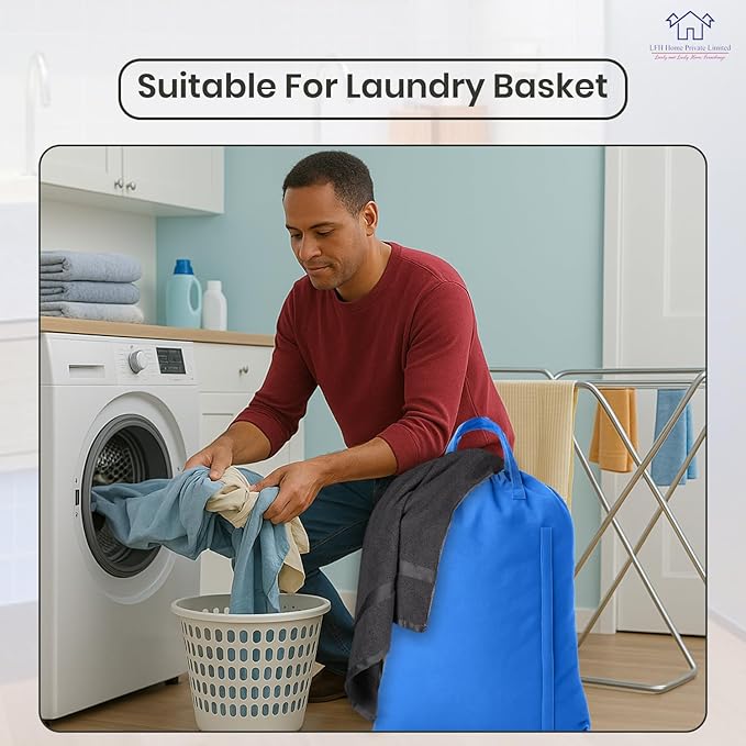 LFH Home Large Premium Cotton Canvas Laundry Bag with Drawstring and Handles Heavy Duty, Multi-Use, and Washable for Home, Travel, College or Storage 28x40 (Pack of 2)-Sky Blue