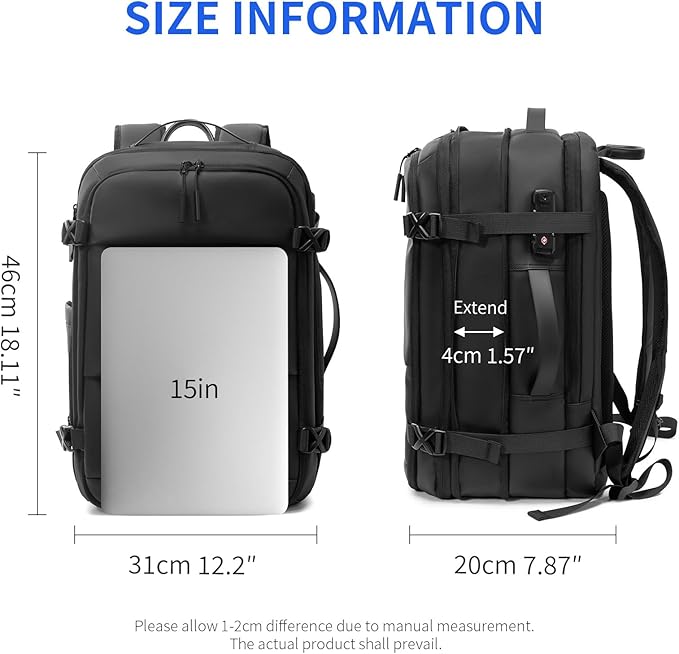 Vacuum laptop bag Compression Backpack Expandable, TSA-Approved Carry-On Water-Resistant Design for Travel with air pump (Built in pump, Large)