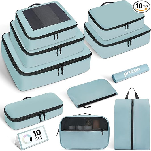 Mesh Packing Cubes for Travel, Durable Luggage Organizer with Sturdy Material and Double Zippers, Comprehensive Set for Travel Accessories Storage, 10 set, teal