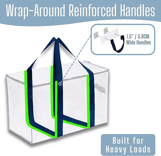 VENO 4 Pack Heavy Duty Moving Bags, Extra Large Storage Bags with Reinforced Handles & Strong Zippers, Foldable & Reusable Moving Box Alternative for Clothes & Dorm Storage