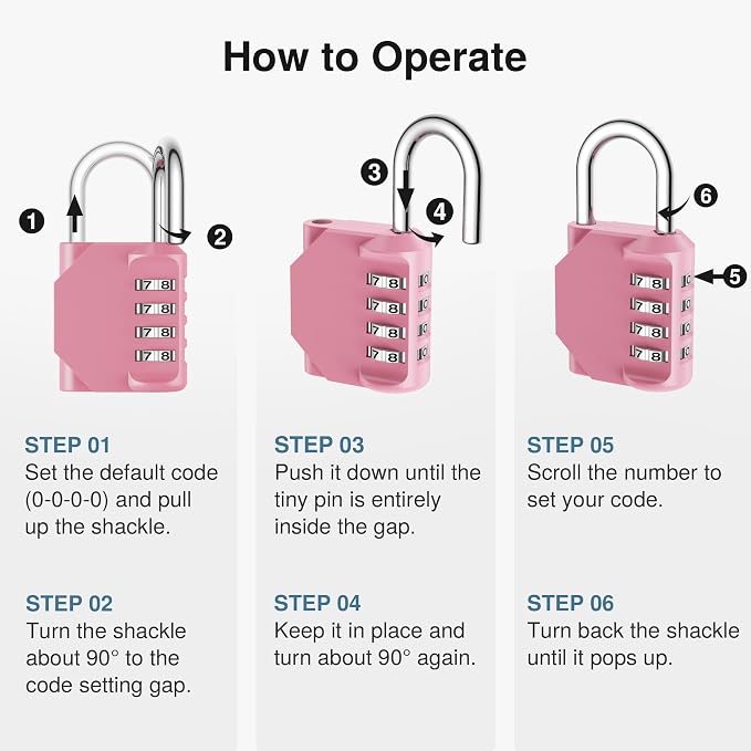 Puroma Combination Lock 4 Pack 4 Digit Waterproof Locker Locks Secure Outdoor Padlock for Gym Lockers, Toolboxes, Gates, Fences, Storage, Sports Locker, Cabinets (Rose Pink) - Image 6