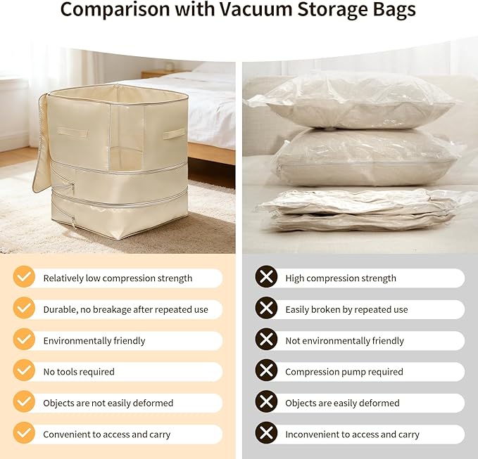 6 Pack Upgrade Comforter Storage Bag with Handle, Space Saving 3-Layer Adjustable In 3 Sizes (142L, 107L, 71L), Compression Blanket Storage Bags, Washable Bedding Organizer For Pillow Duvet Clothing