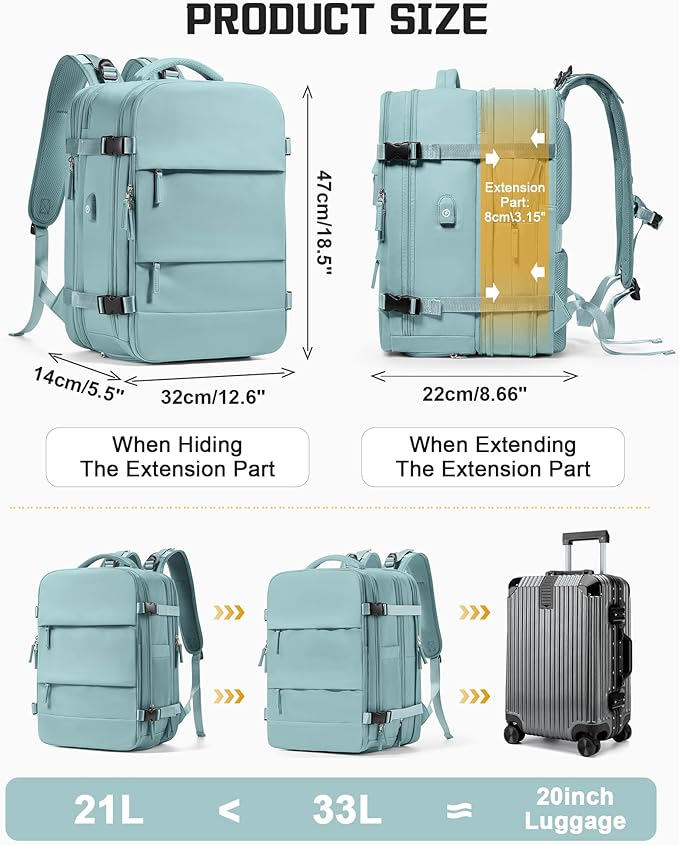 wepadre Vacuum Backpack Travel with Pump Travel Backpack with Vacuum System Expandable Vacpack Compression Backpacks for Travel Easy Vac Pack Carry on Luggage Blue