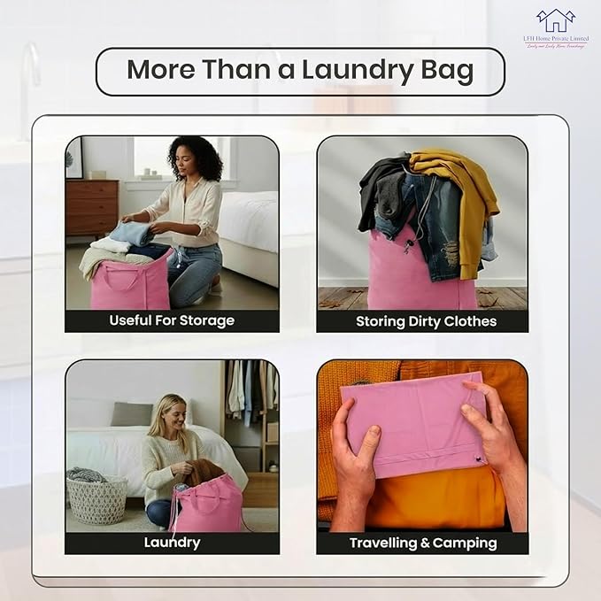 LFH Home Large Premium Cotton Canvas Laundry Bag with Drawstring and Handles Heavy Duty, Multi-Use, Washable for Home, Travel, College or Storage 28x40 (Pack of 2)-Pink