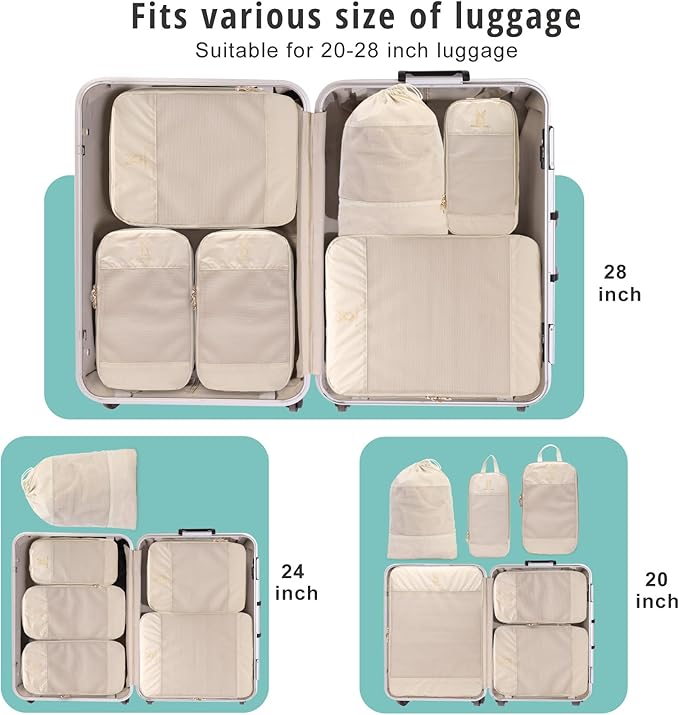 6/8 Sets Compression Packing Cubes for Travel, Bunnychill Portable Zipper Packing Cube for Cloting, Expandable Space Saver Storage Luggage Organizer Bags for Suitcases