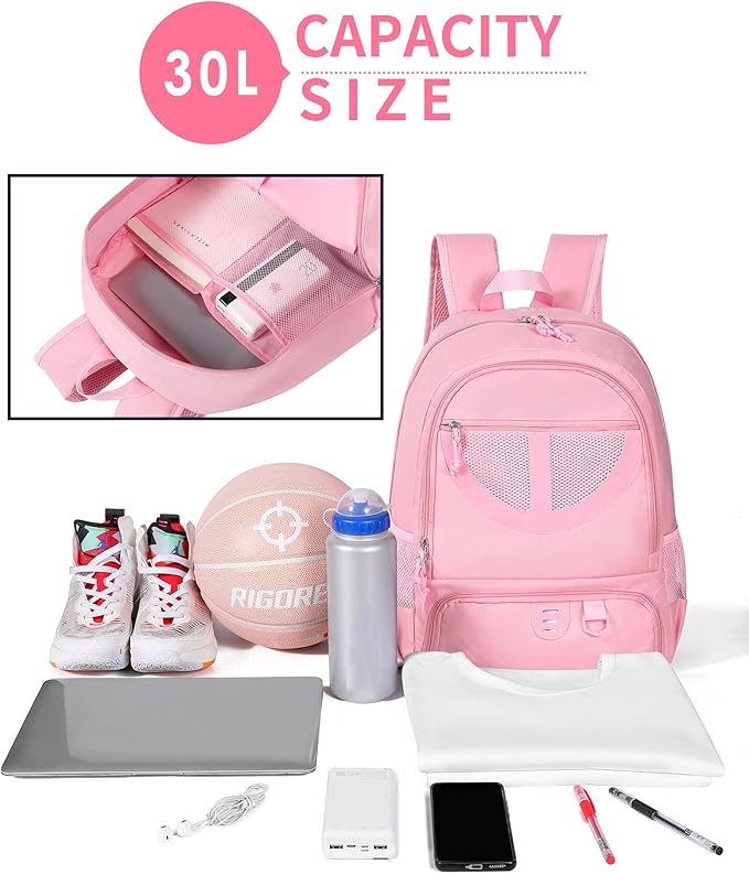 Basketball Bag Backpack for Men Women with Ball & Shoes Compartment 30L Capacity Lightweight Breathable Boys Girls Soccer Ball Bag Backpack Fit Volleyball Football Sports Travel School Gym