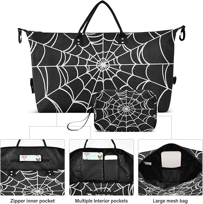 Spider Web Quilted Travel Bags Weekender Duffle Bags With Toiletry Bag Carry on Overnight Duffels Yoga Gym Bag for Airplanes Business Sports