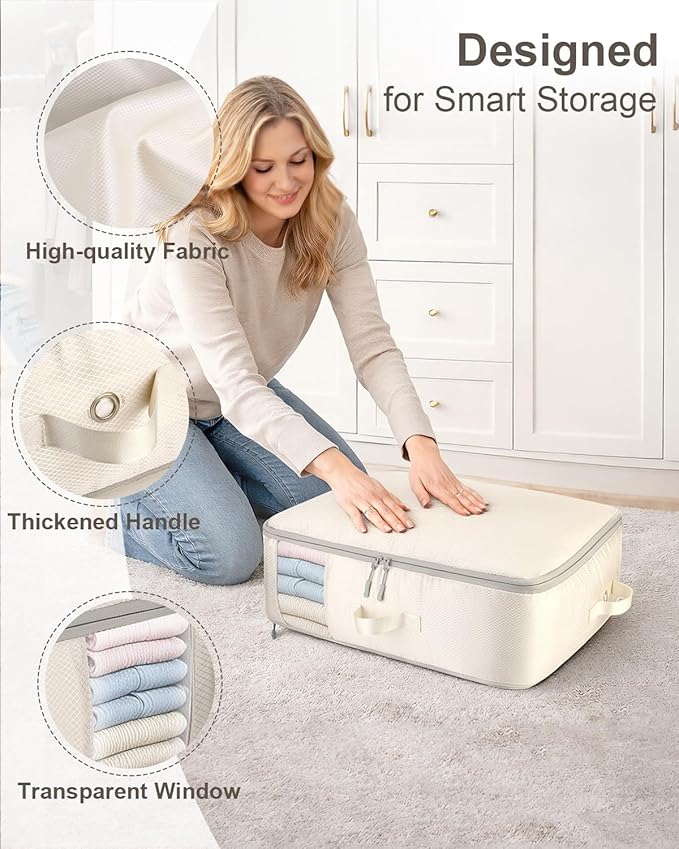 Comforter Storage Bag - 2-Layer 2-Pack Self Compression Organizer, Closet Organizers and Storage, Under Bed Space Saver, Blanket Organizer for Bedding, Pillow, Sheet, Clothes, Nursery Use
