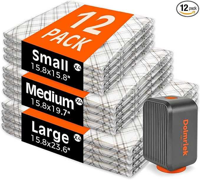 12pcs Vacuum Seal Bags for Clothing Travel, Cordless Pump, Carry-on Size Compression Packing Bags, 4000Pa Suction & 2000mAh Battery, Vacuum Storage Bags for Clothes, Luggage, Suitcase, Space Saver