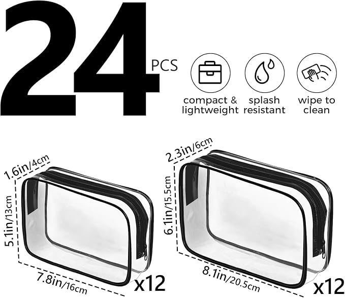 AURUZA Clear Makeup Bag,Portable Travel Toiletry Bags with Zipper, TSA Approved Clear Organizer Bags, PVC Cosmetic Pouch for Airport Airline Compliant - Image 2