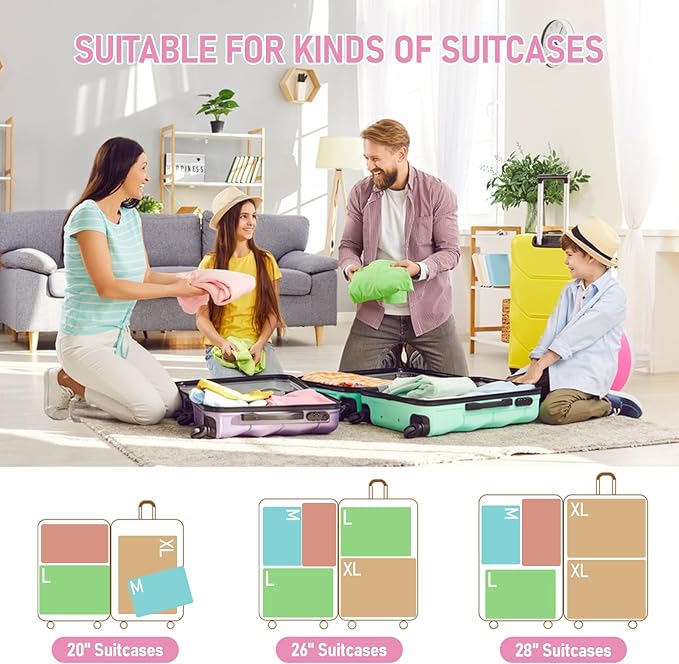 6 Set Compression Packing Cubes, Suitcase Organizer, Lightweight Travel Essentials, Compression Bags For Travel Accessories Luggage Storage Set (6Pcs, Purple Leopard)