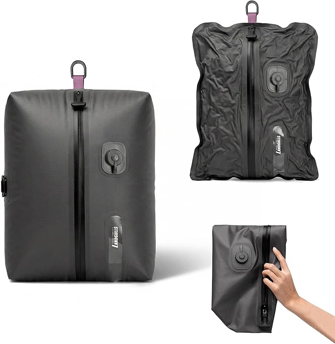 Vacuum Bags with Wireless Pump, Reusable Compression Space Saver for Travel, Visual Window, Sealed and Dust-Free, IP68 Waterproof Packing Cubes for Carry on Suitcases and Backpacks (Black 25L 1PC)