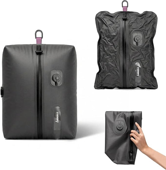 Vacuum Bags with Wireless Pump, Reusable Compression Space Saver for Travel, Visual Window, Sealed and Dust-Free, IP68 Waterproof Packing Cubes for Carry on Suitcases and Backpacks (Black 25L 1PC)