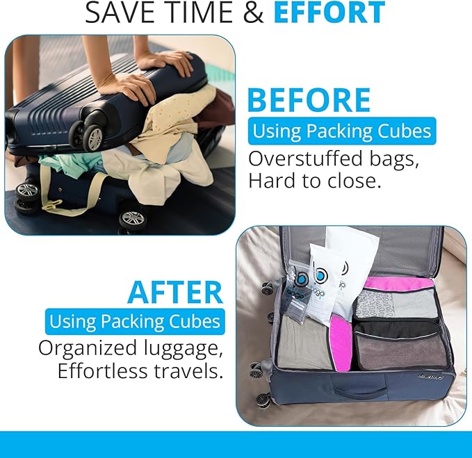 bago 7 Pcs Packing Cubes for Travel - 4 Travel Packing Cubes for Suitcases with 3 ZipLock Bags - Luggage Organizer Bags to Get Maximum Storage, Save Time & Effort to Pack (Black Pink)