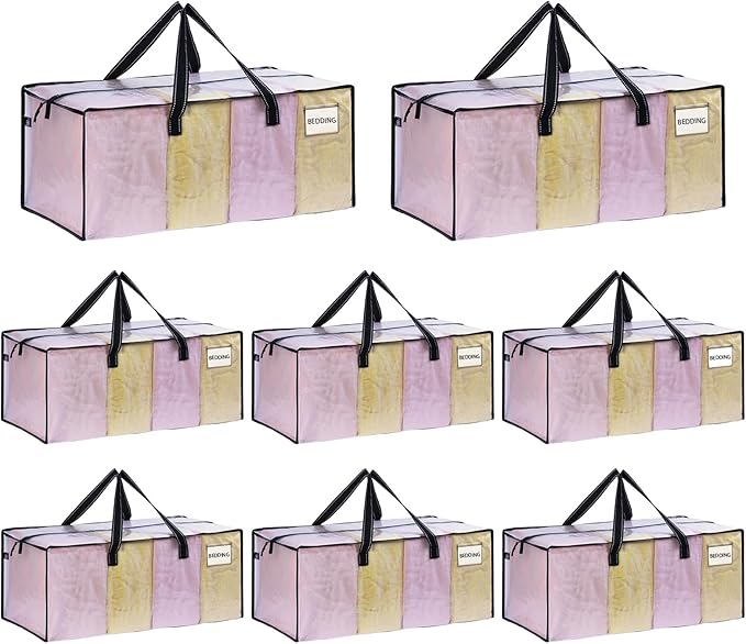 VENO 8 Pack Heavy Duty Moving Bags, Clear Packing Bags for Easy Visibility, Alternative to Moving Boxes, Storage Bins for Clothes, Blankets, Comforters, College Dorm Essentials (Clear, 8 Pack)