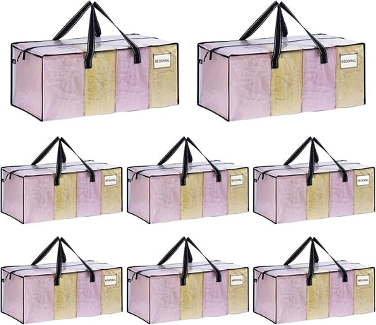 VENO 8 Pack Heavy Duty Moving Bags, Clear Packing Bags for Easy Visibility, Alternative to Moving Boxes, Storage Bins for Clothes, Blankets, Comforters, College Dorm Essentials (Clear, 8 Pack)
