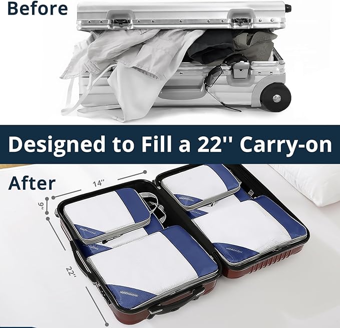 NICOSHOW 3 Set Compression Packing Cubes for Travel - Compressible, Lightweight, and Space-Saving Packing Cubes, Travel Essentials for Women, Navy