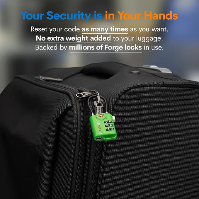 Forge TSA Approved Luggage Locks, Re-settable Combination with Alloy Body(Green 2 Locks) - Image 8
