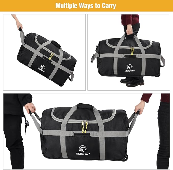 REDCAMP 85L/120L/140L Foldable Duffle Bag with Wheels, Large Travel Duffel Bag