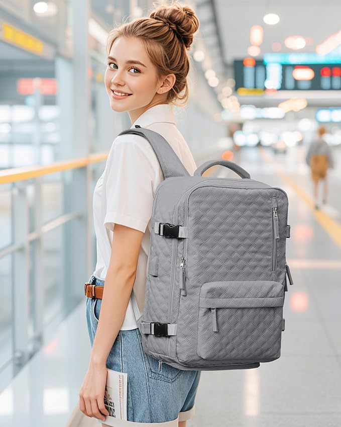 Travel Vacuum Storage Backpack with Air Pump Vacuum Seal Compression Space Saver Bags Clothing Vacpack 18x14x8 inches Travel Bag Carry on Personal item Laptop Work Backpacks Women Men Grey