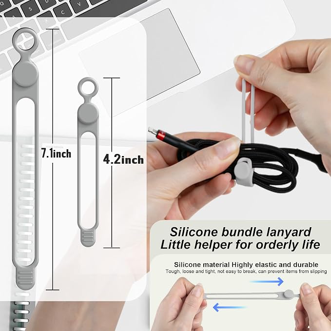 Silicone Cable Ties, Cord Organizer Cable Management,2Sizes-Grey - Image 2