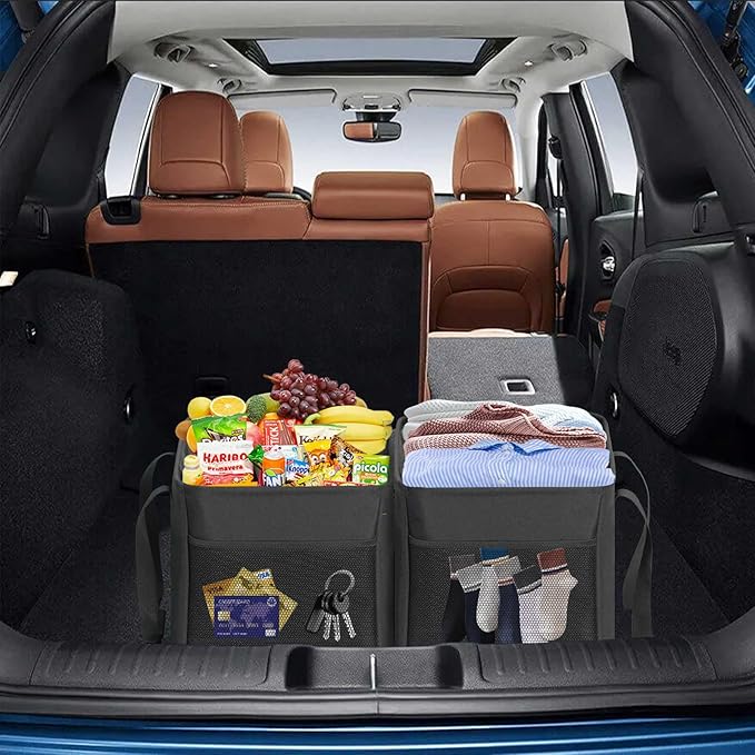LHZK 2 Pack Utility Tote Bag with Metal Wire Frame and the Sides Rinforced, Large Tote Bag with Handle, Reusable Grocery Bags Foldable, Beach Bag, Car Tote (Black, 18.5''x11.8''x11.5'')