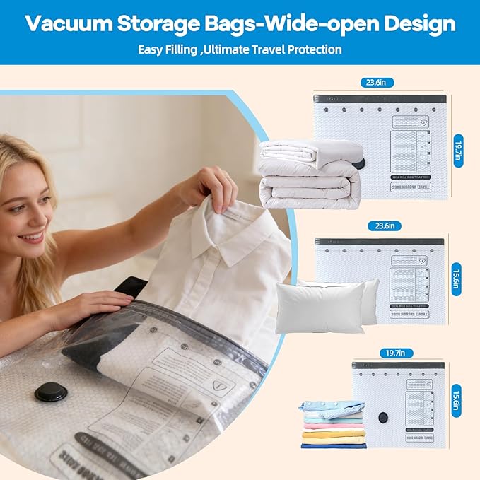 9 Jumbo Vacuum Storage Bags Travel Kit With Rechargeable Wireless Pump, Extra Large Compression Space Saver Bags For Clothes, Bedding & Luggage, Ideal For Travel, Moving & Home Organization