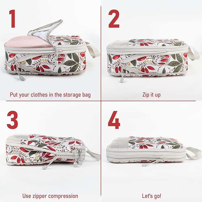 4 Set Compression Packing Cubes, Suitcase Organizer, Lightweight Travel Essentials, Compression Bags For Travel Accessories Luggage Storage Set (4 Pcs, Berry)