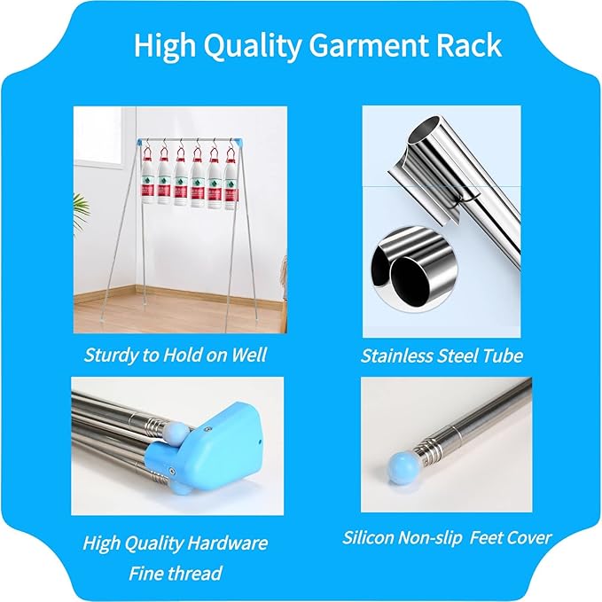 Lmaray Portable Travel Garment Rack, Compact Stainless Steel Foldable Mini Drying Clothes Rack for Travel, Camping, Hotel Room, Laundry, Dance Costume, Indoor, Outdoor (Regular)