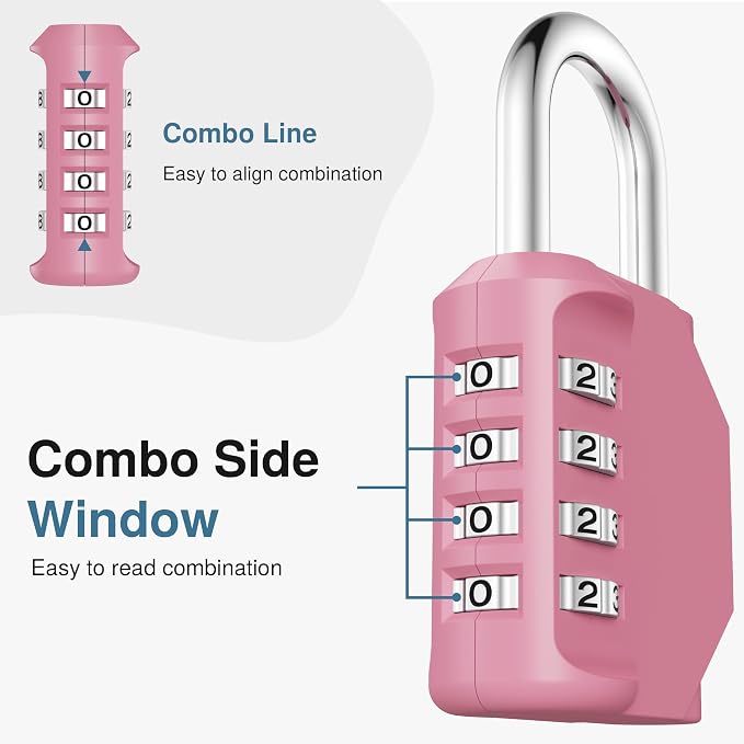 Puroma Combination Lock 4 Pack 4 Digit Waterproof Locker Locks Secure Outdoor Padlock for Gym Lockers, Toolboxes, Gates, Fences, Storage, Sports Locker, Cabinets (Rose Pink) - Image 3