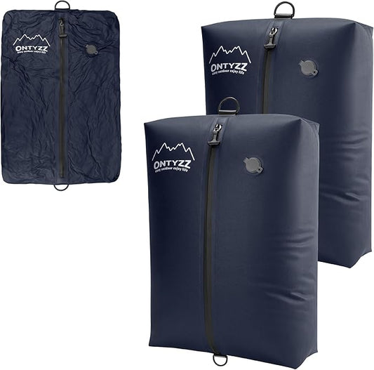ONTYZZ Vacuum Bags for Travel, IPX8 Waterproof Space Saver Vacpack, GRS Certified Recycled Compression Bag (2PC, Drak Blue, NO Air Pump)