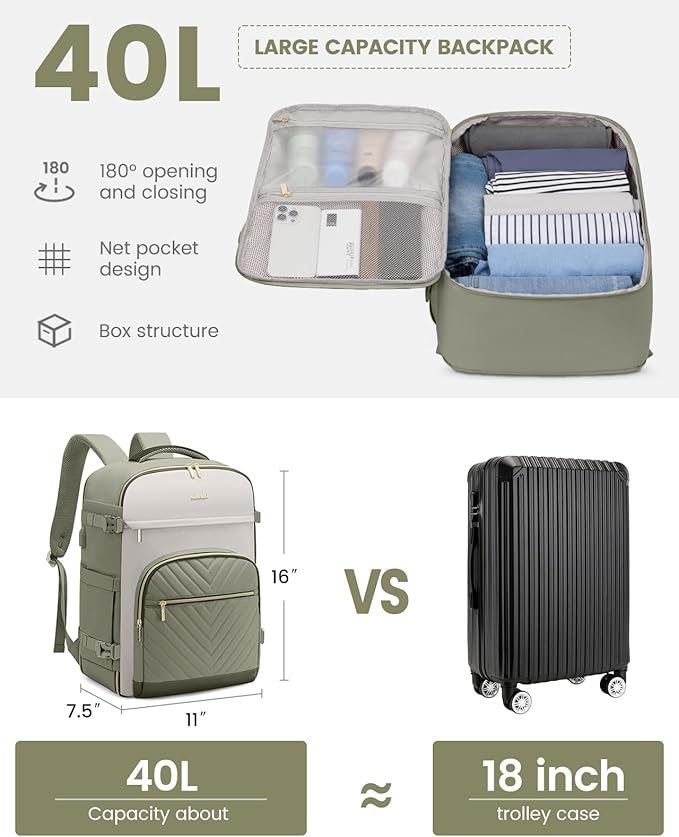 LOVEVOOK Travel Backpack for Women,40L Carry On Backpack for Airplanes,17.3 Inch Laptop Personal Item Travel Bag